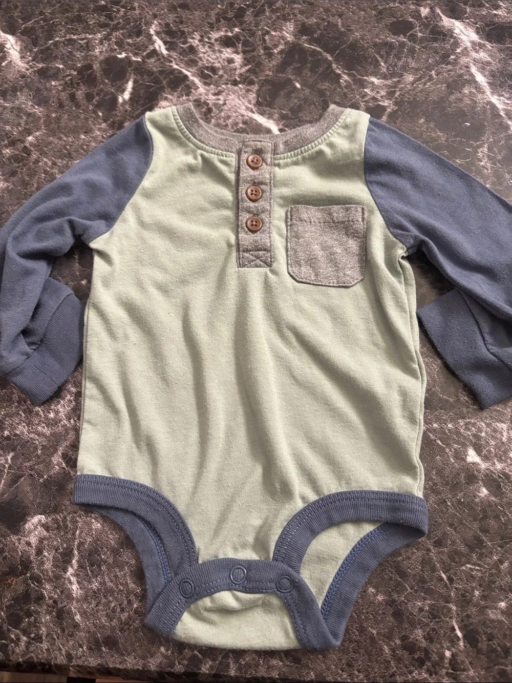 Baby Striped Long-Sleeve One-Piece Bodysuit - Gray/Light Blue
